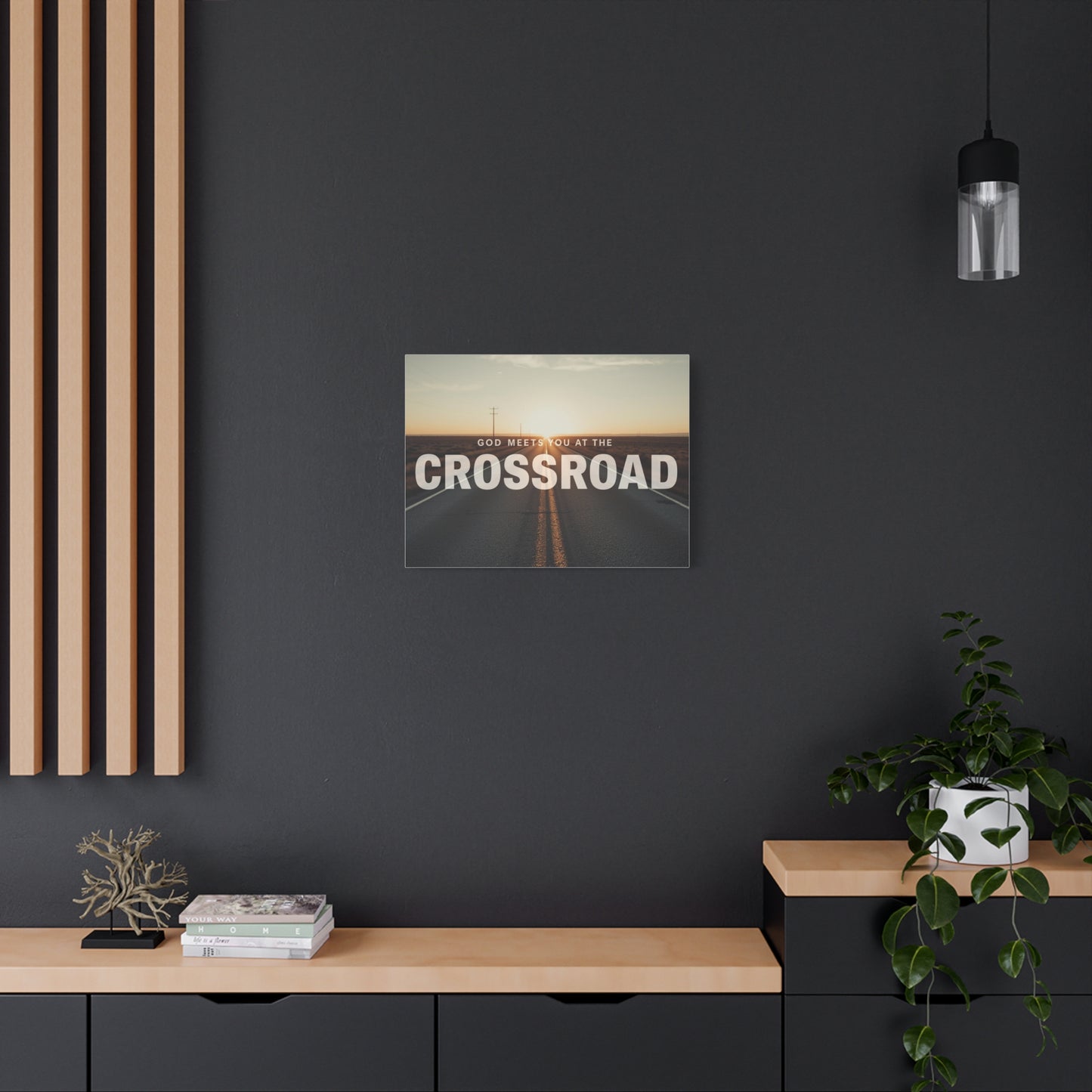 Crossroad Inspirational Canvas Print — “God Meets You at the Crossroad” Sunset Wall Art