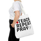 Teach Repeat Pray Tote Bag — Christian Teacher Gift Canvas Grocery Tote