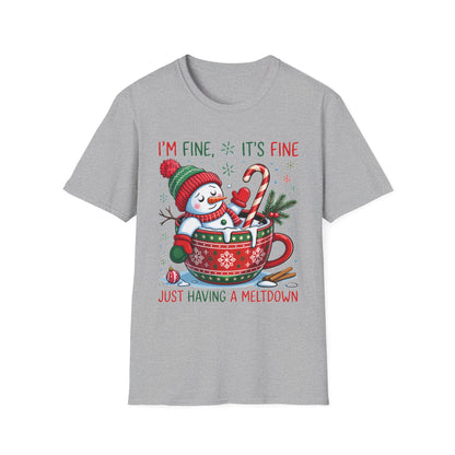 Humorous Christmas T-Shirt, Cute Snowman Design, Festive Holiday Apparel, Funny Winter Gift, Unisex Softstyle Tee