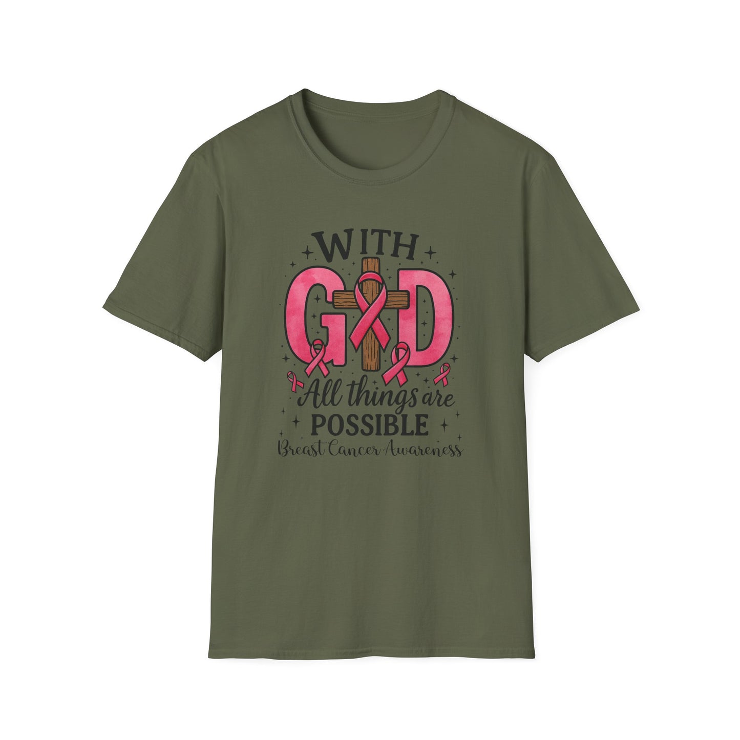 Inspirational Breast Cancer Awareness T-Shirt, Faith Shirt, God Shirt, Support Pink Ribbon, Softstyle Tee