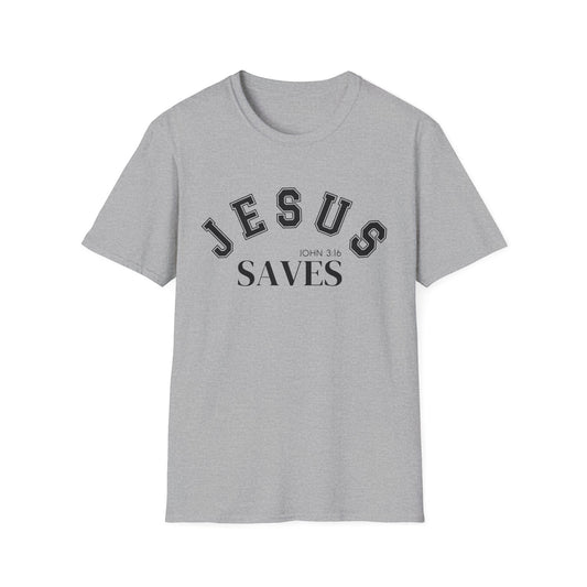 Jesus Saves Unisex Softstyle T-Shirt, Inspirational Graphic Tee, Christian Apparel, Faith-Based Gift, Casual Wear