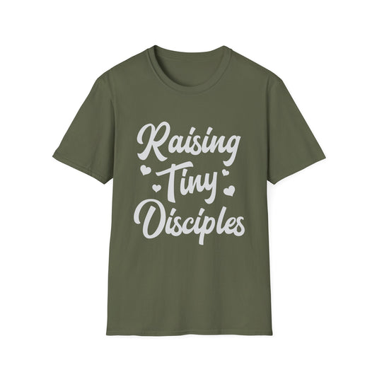 Raising Tiny Disciples Unisex Softstyle T-Shirt, Comfortable T-Shirt, Family Reunion Gift, Casual Wear, Faith-Based Apparel, Cute Kids Theme