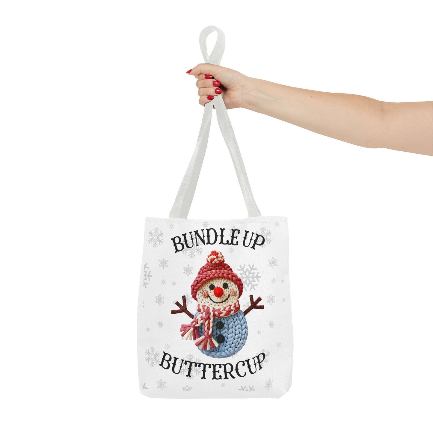 Holiday Snowman Tote Bag — “Bundle Up Buttercup” Christmas Market Tote