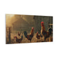 Rooster Farmhouse Canvas Print – Rustic Morning Barnyard Wall Art