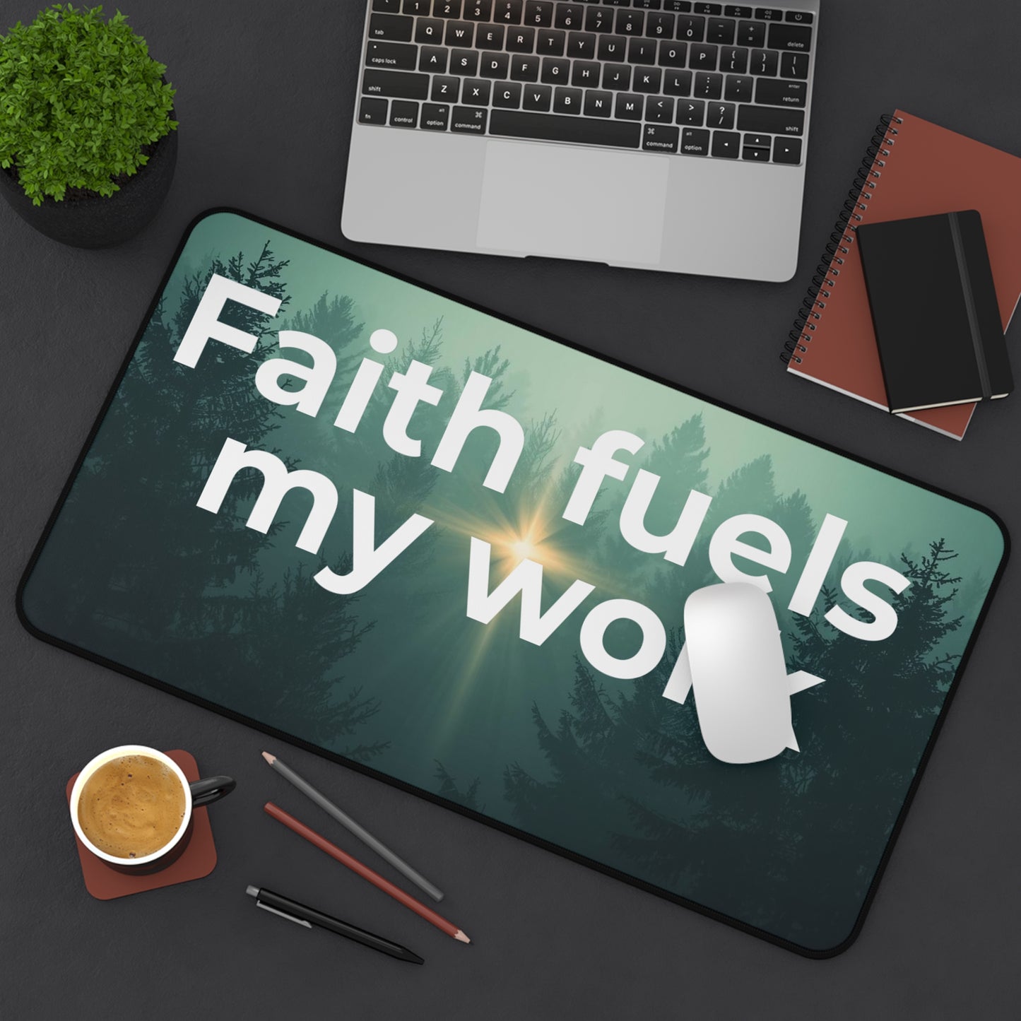 Faith Fuels My Work Desk Mat — Inspirational Christian Office Mouse Pad