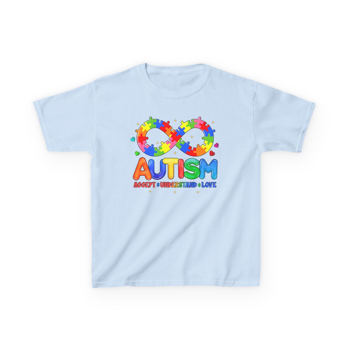 Colorful Autism Awareness Kids Tee, Bright Rainbow Tee, Support, Understand, Love, Gift for Autism Month, Kids Apparel