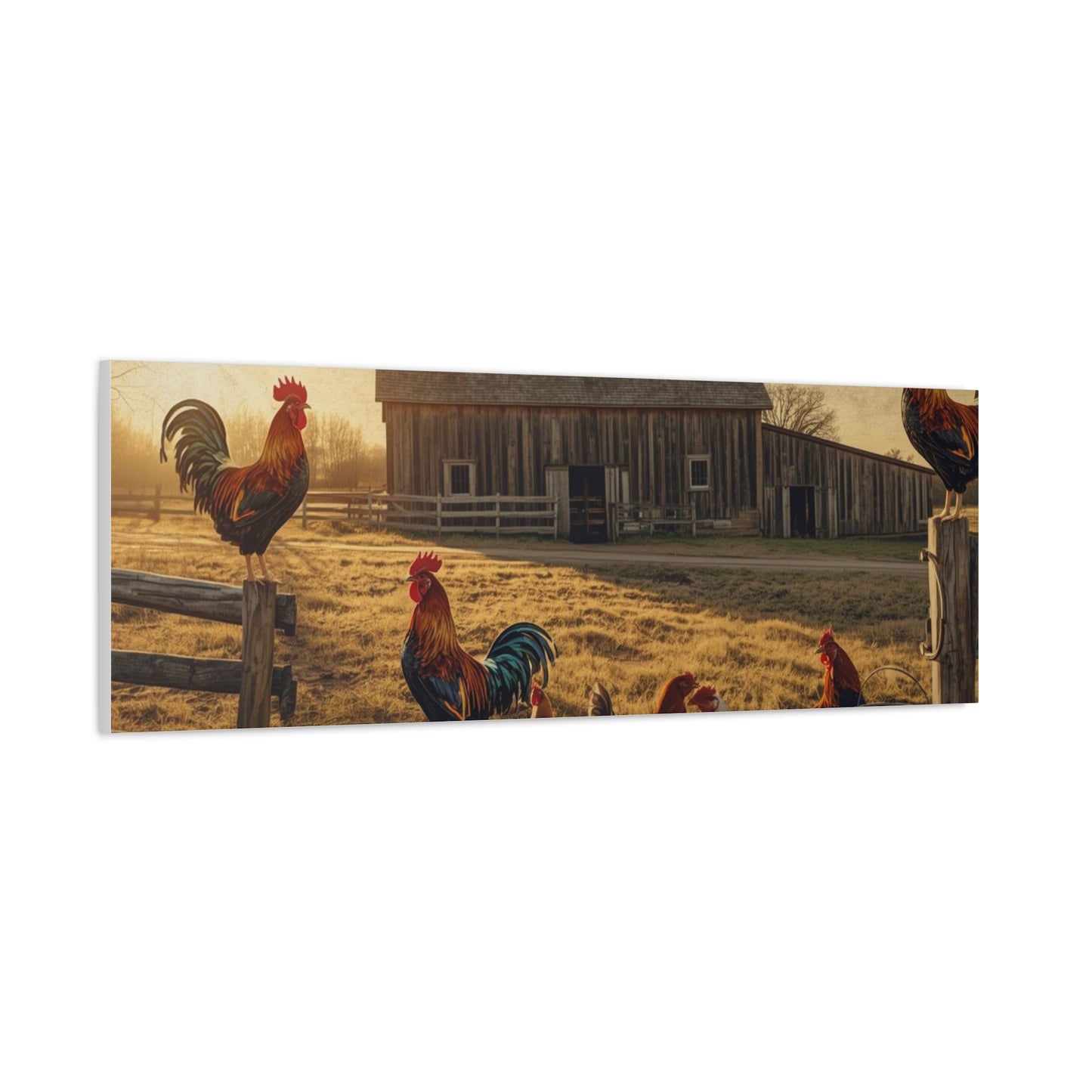 Rustic Morning Rooster Farm Matte Canvas Print