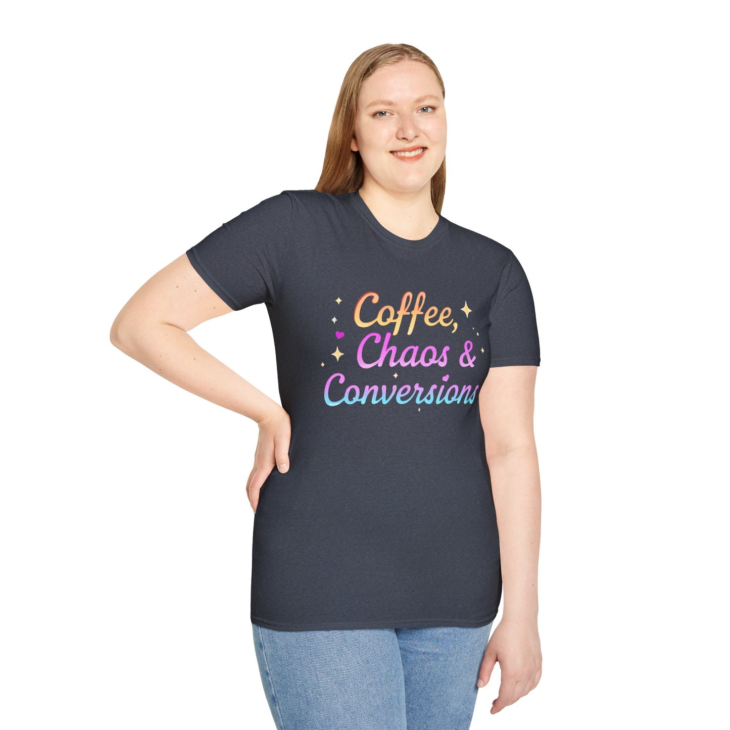 Coffee, Chaos & Conversions Unisex T-Shirt