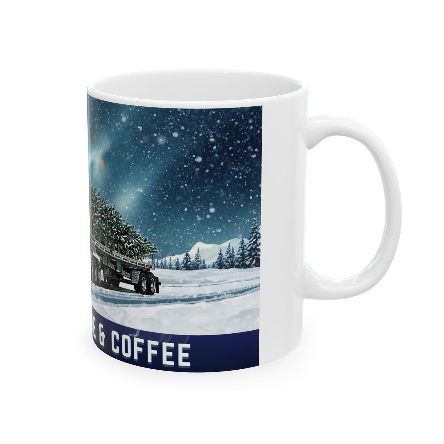 Winter Truck Ceramic Mug - Snow, Chrome & Coffee