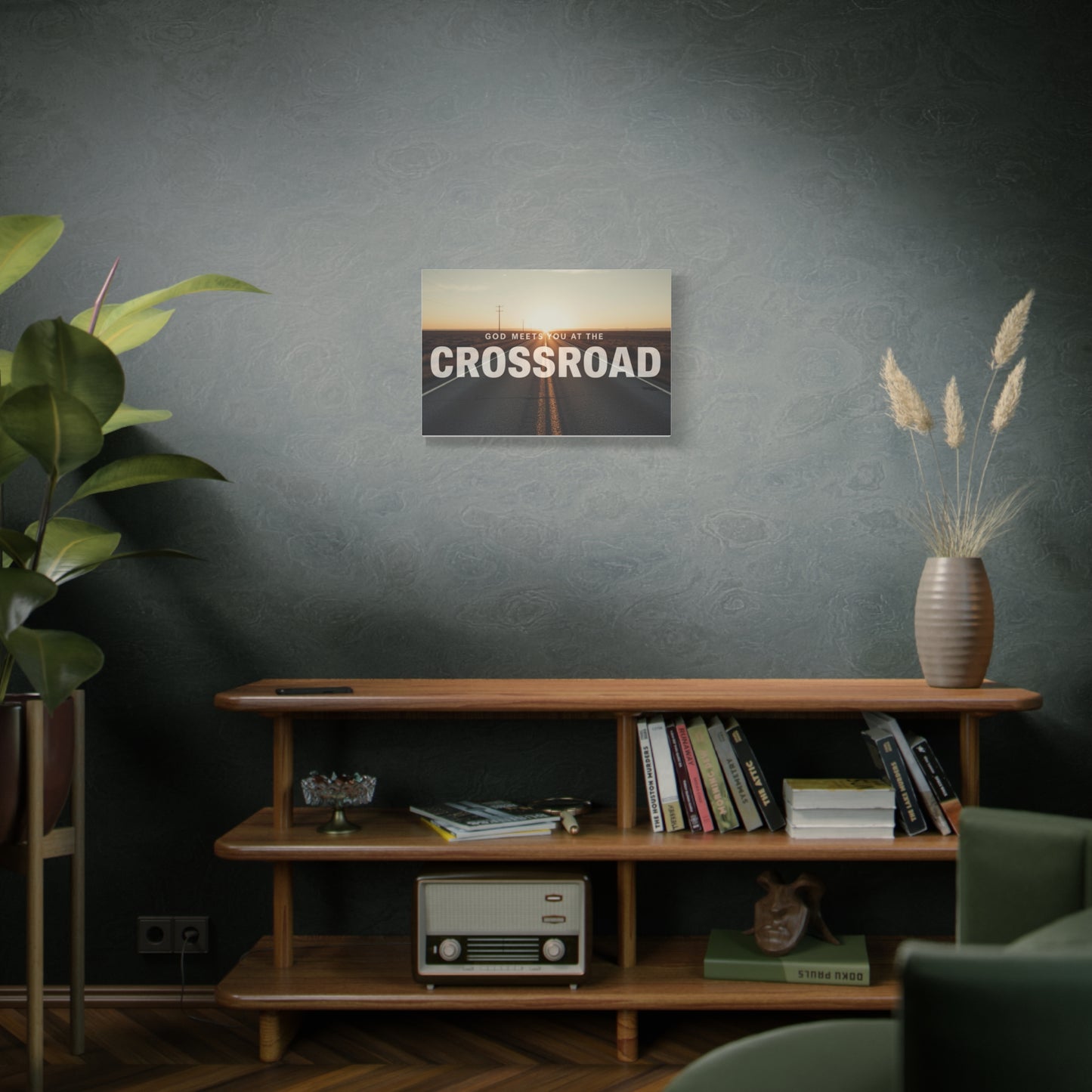 Crossroad Inspirational Canvas Print — “God Meets You at the Crossroad” Sunset Wall Art