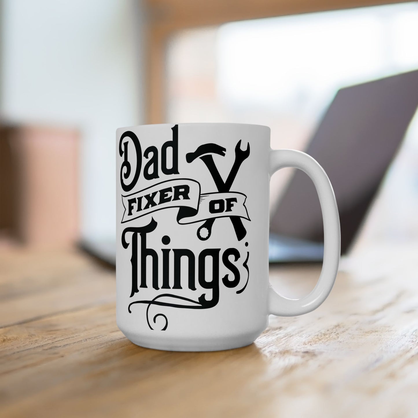 Dad Fixes Things Ceramic Mug — 'Dad Fixes Things' Tool Graphic Coffee Cup