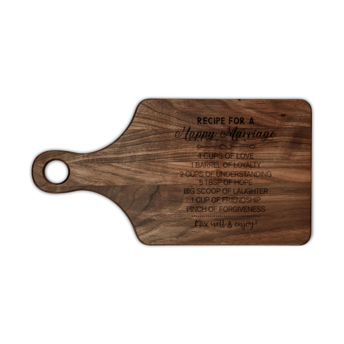 Engraved 'Recipe for a Happy Marriage' Wooden Cutting Board