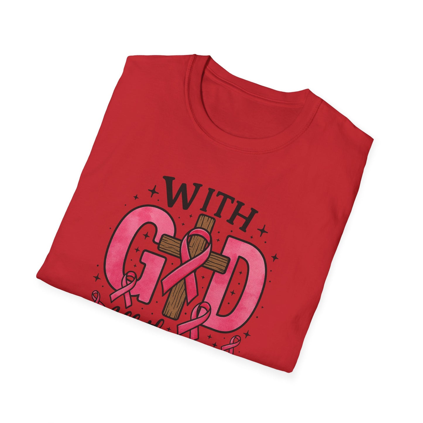 Inspirational Breast Cancer Awareness T-Shirt, Faith Shirt, God Shirt, Support Pink Ribbon, Softstyle Tee