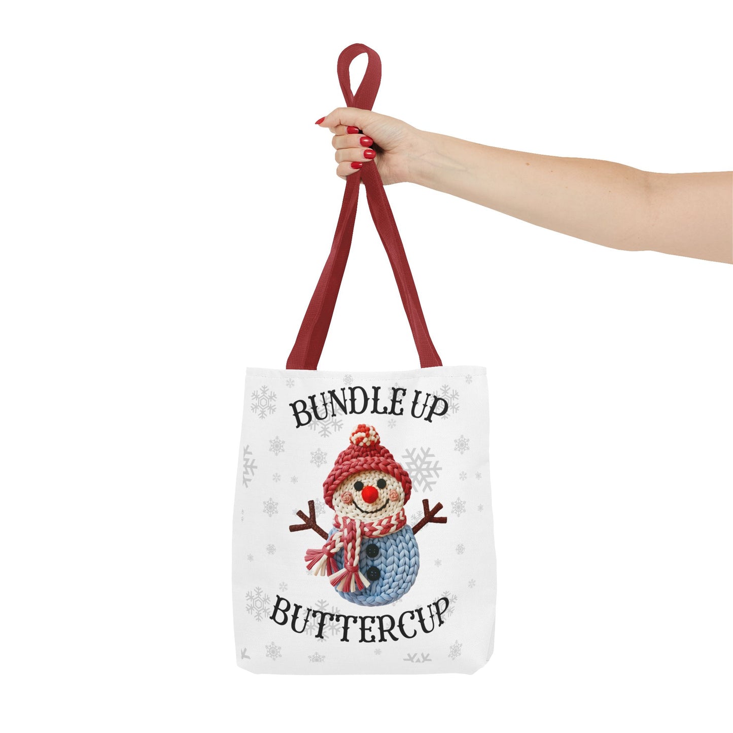 Holiday Snowman Tote Bag — “Bundle Up Buttercup” Christmas Market Tote