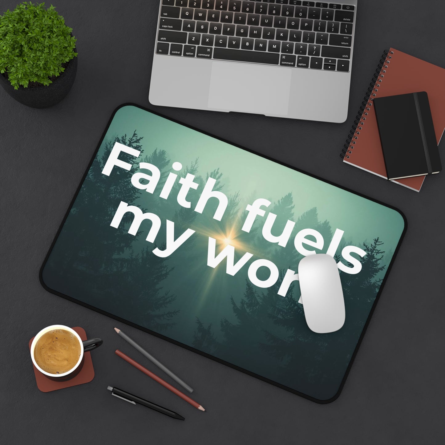 Faith Fuels My Work Desk Mat — Inspirational Christian Office Mouse Pad