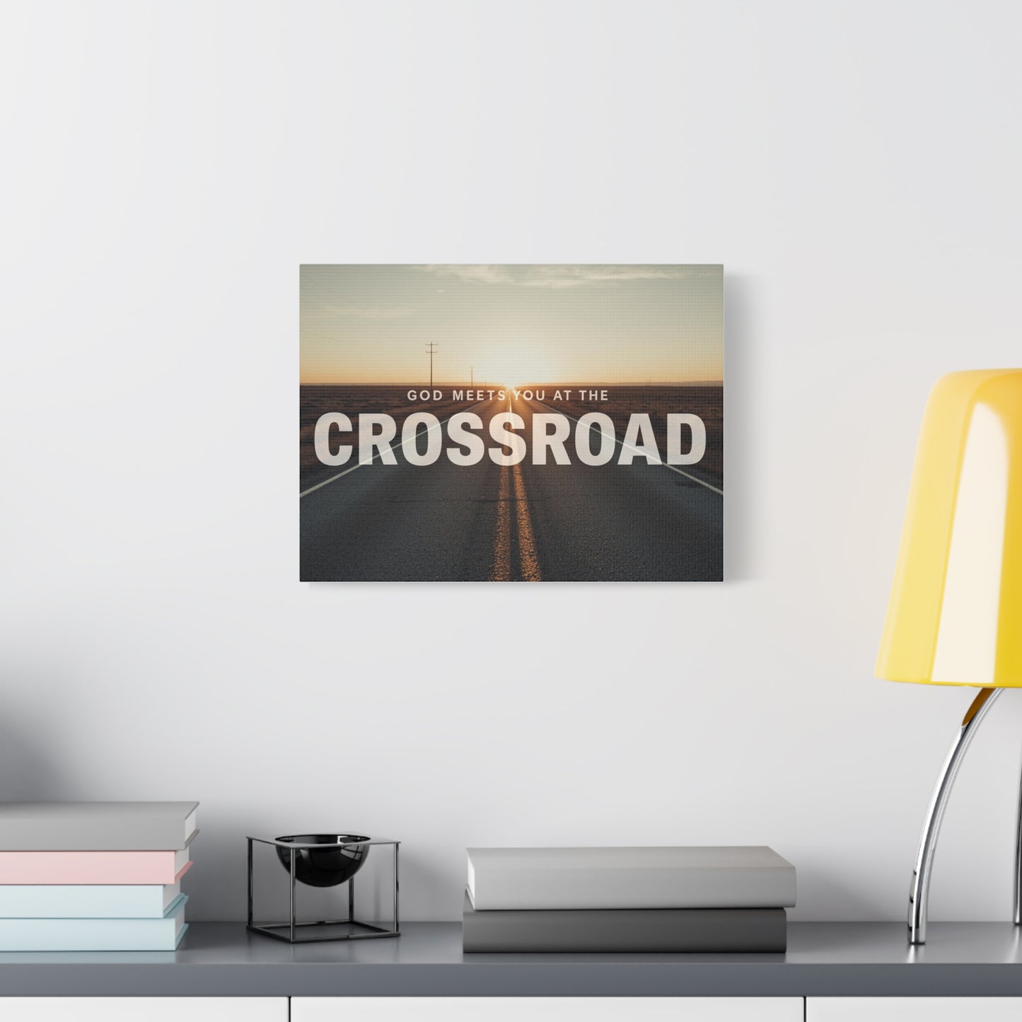 Crossroad Inspirational Canvas Print — “God Meets You at the Crossroad” Sunset Wall Art
