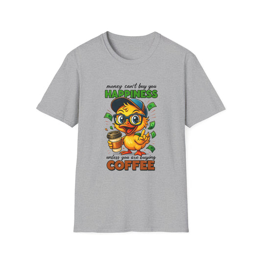 Coffee Lover's Unisex T-Shirt - Cute Duck Design, Humor Tee, Gift for Coffee Enthusiasts, Fun Casual Top, Perfect for Birthdays, Holidays