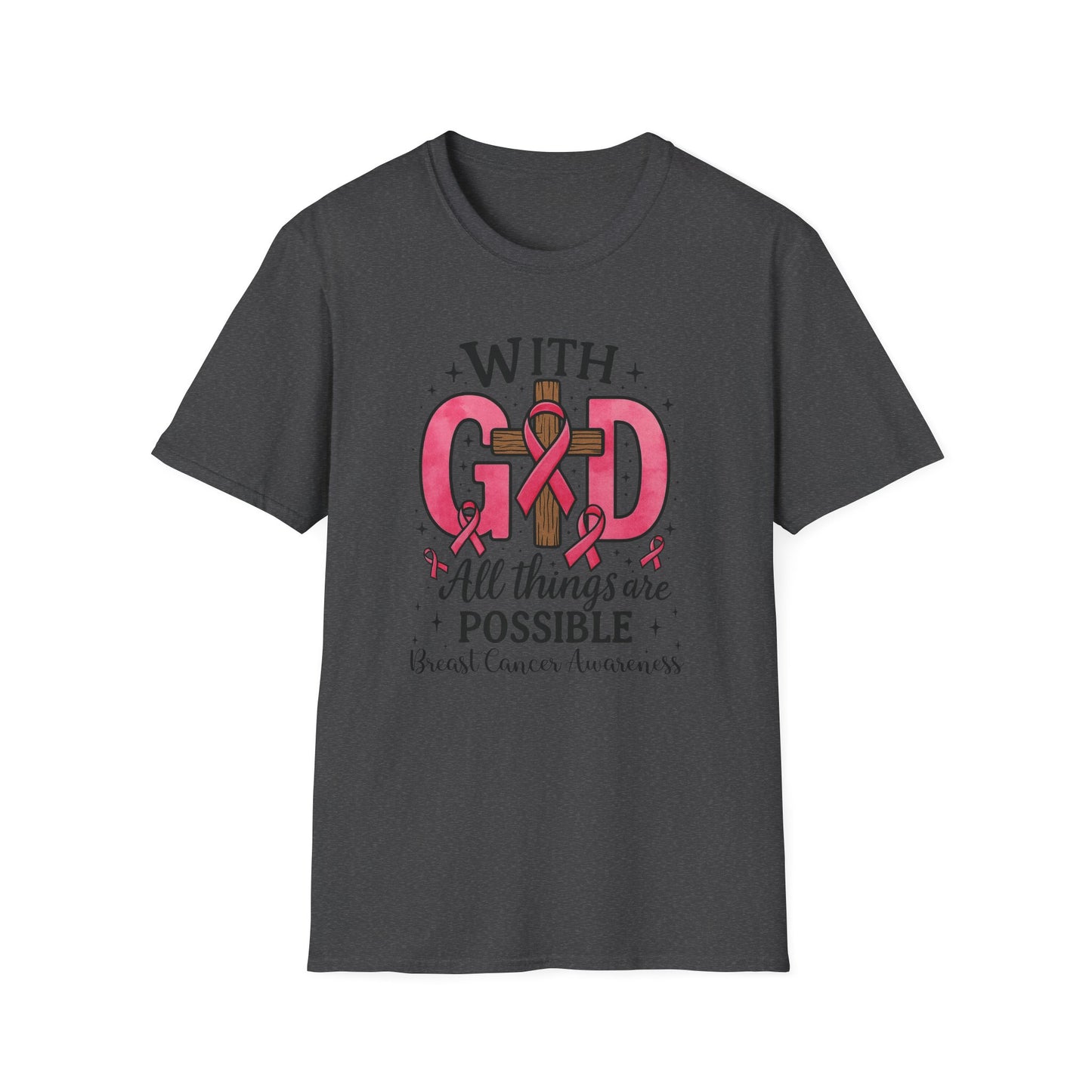 Inspirational Breast Cancer Awareness T-Shirt, Faith Shirt, God Shirt, Support Pink Ribbon, Softstyle Tee