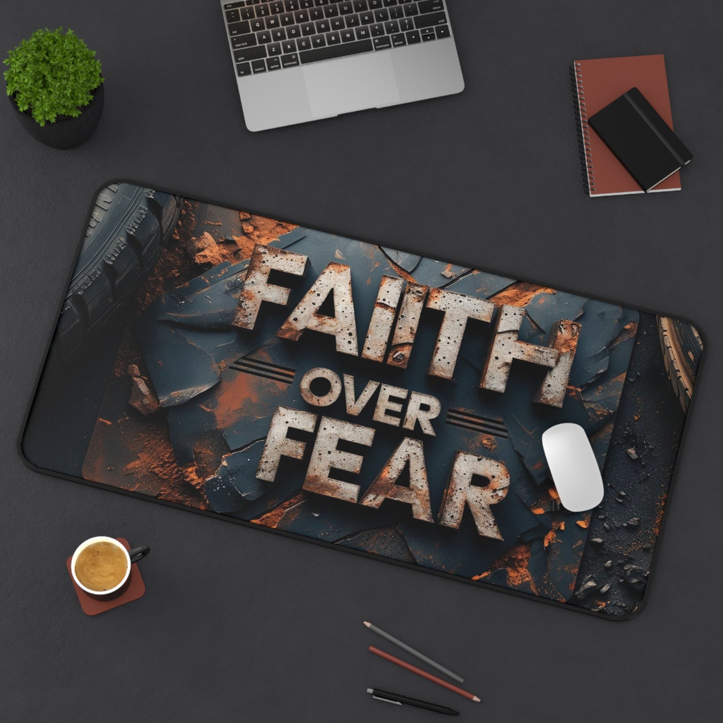 Faith Over Fear Desk Mat — Inspirational Christian Gaming Mouse Pad