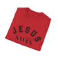 Jesus Saves Unisex Softstyle T-Shirt, Inspirational Graphic Tee, Christian Apparel, Faith-Based Gift, Casual Wear