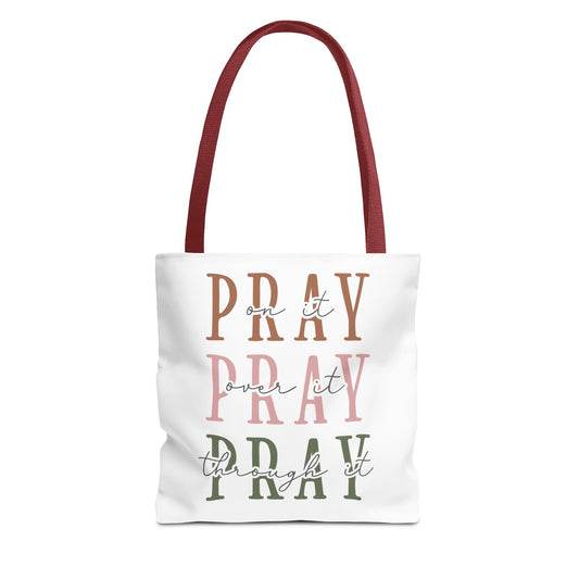 Inspirational Tote Bag - Pray It, Power It, Through It, Motivational, Faith-Based Gift, Everyday Use, Church or Study Bag