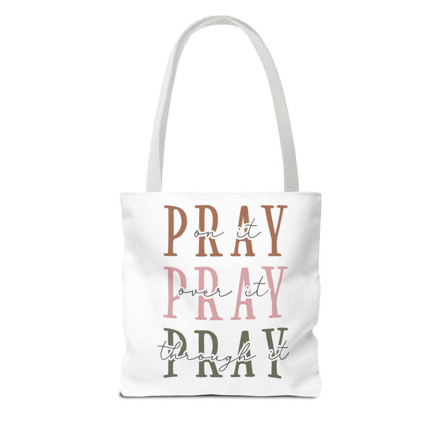 Inspirational Tote Bag - Pray It, Power It, Through It, Motivational, Faith-Based Gift, Everyday Use, Church or Study Bag