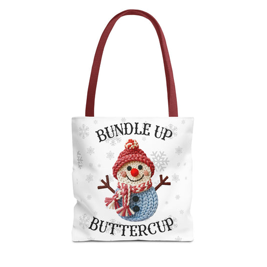 Holiday Snowman Tote Bag — “Bundle Up Buttercup” Christmas Market Tote