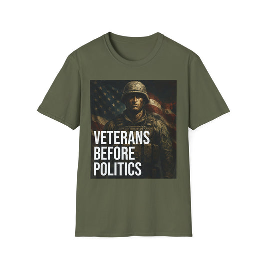 Veterans Before Politics Unisex Softstyle T-Shirt, Military Apparel, Veteran Pride Tee, Unisex Graphic Tee, Patriotic Gift