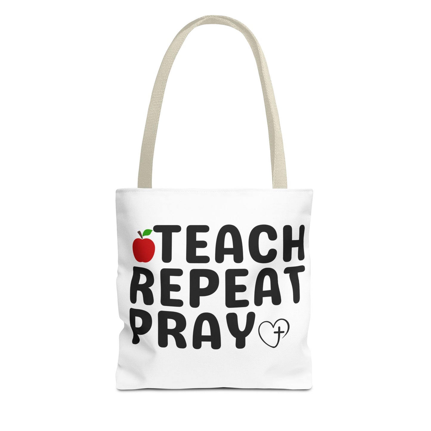 Teach Repeat Pray Tote Bag — Christian Teacher Gift Canvas Grocery Tote