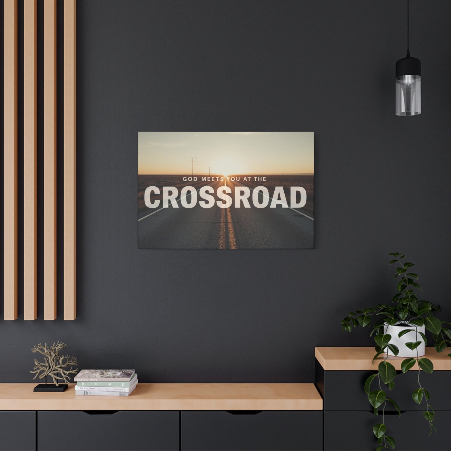 Crossroad Inspirational Canvas Print — “God Meets You at the Crossroad” Sunset Wall Art