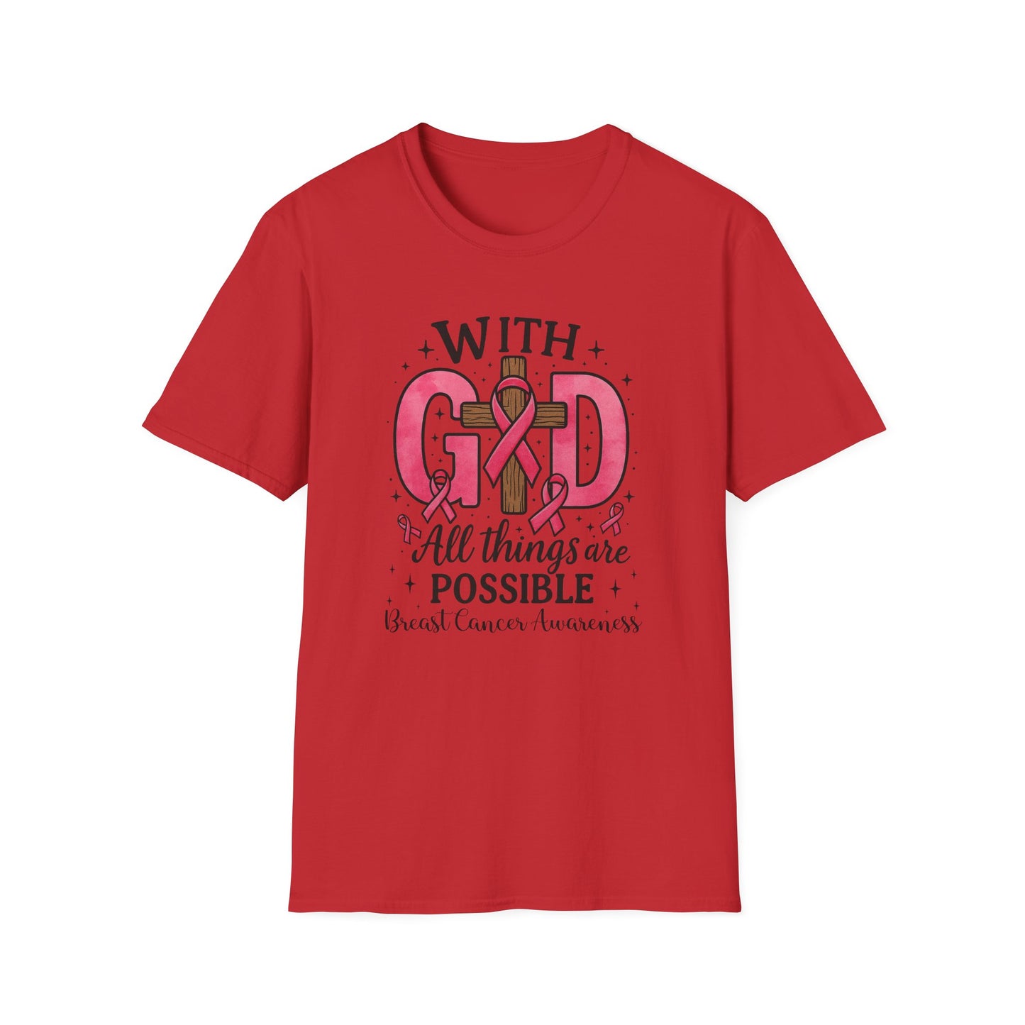 Inspirational Breast Cancer Awareness T-Shirt, Faith Shirt, God Shirt, Support Pink Ribbon, Softstyle Tee