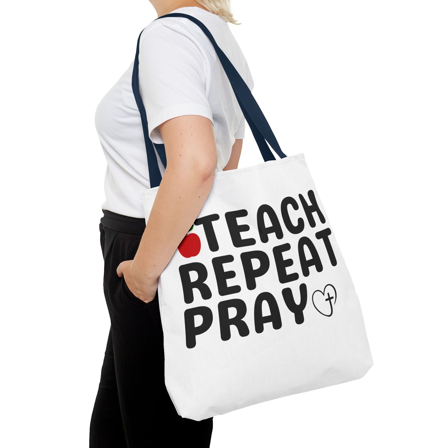 Teach Repeat Pray Tote Bag — Christian Teacher Gift Canvas Grocery Tote