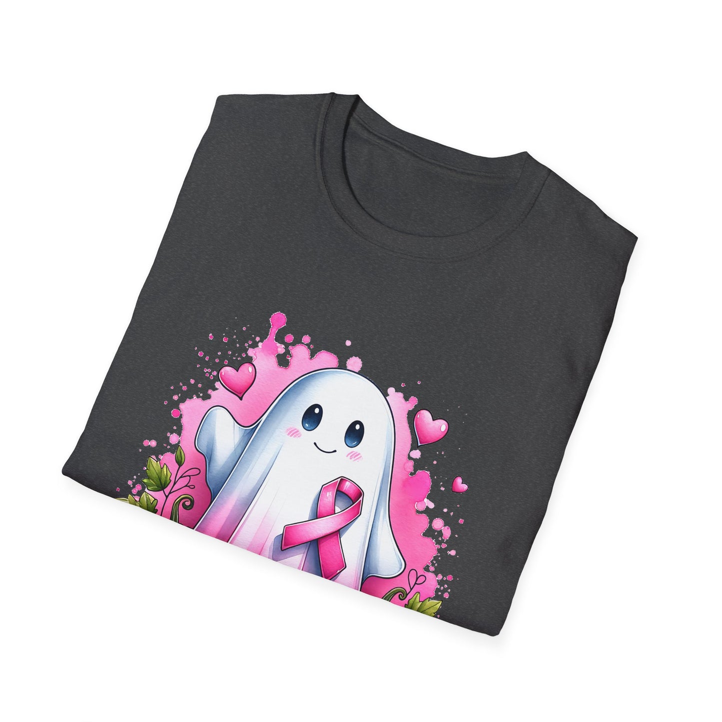 Cute Ghost Breast Cancer Awareness T-Shirt for October, Halloween Tee, Unisex Softstyle Shirt, Fall Fashion, Spooky Season
