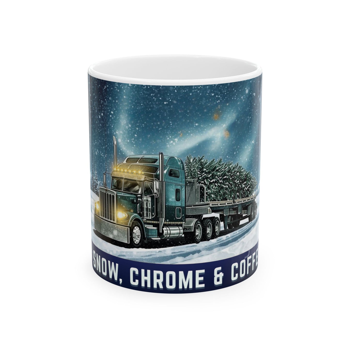 Winter Truck Ceramic Mug - Snow, Chrome & Coffee