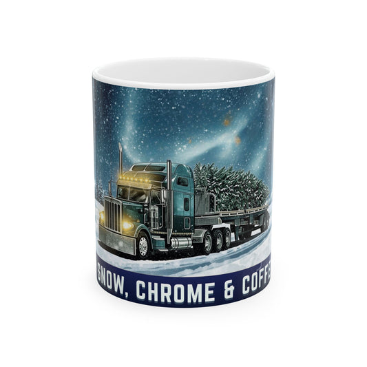 Winter Truck Ceramic Mug - Snow, Chrome & Coffee