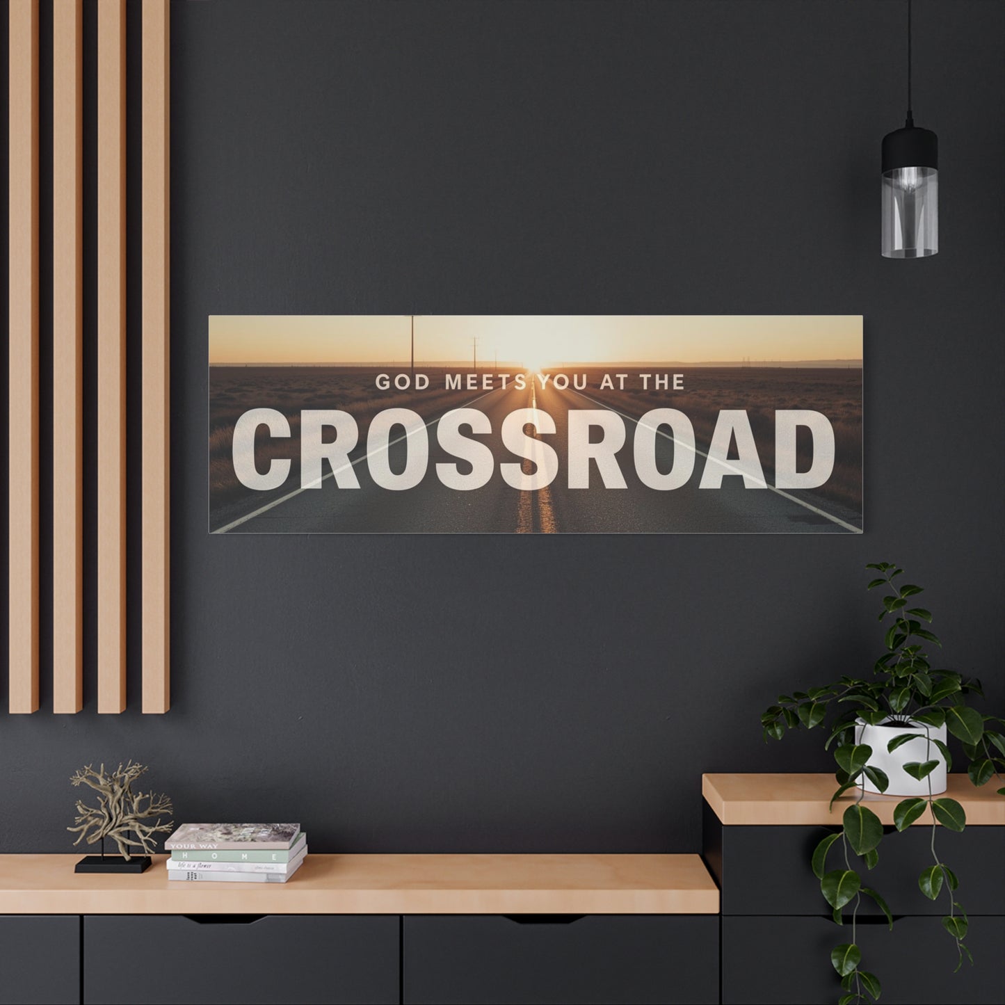 Crossroad Inspirational Canvas Print — “God Meets You at the Crossroad” Sunset Wall Art