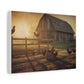 Vintage Farmhouse Canvas Wall Art — Barn & Chickens Rustic Sunrise Print