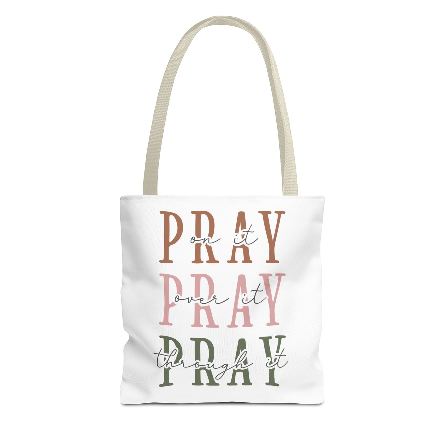 Inspirational Tote Bag - Pray It, Power It, Through It, Motivational, Faith-Based Gift, Everyday Use, Church or Study Bag