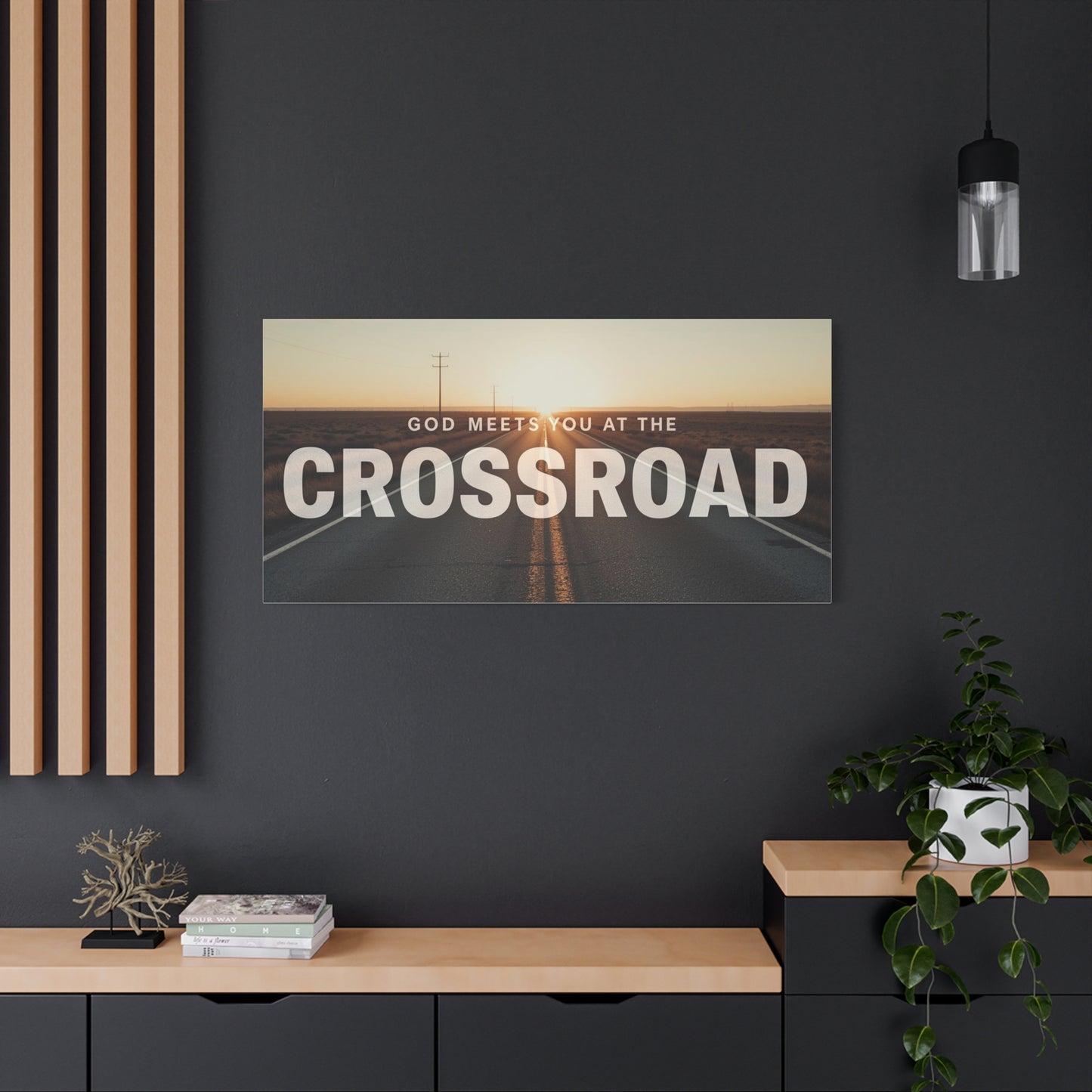 Crossroad Inspirational Canvas Print — “God Meets You at the Crossroad” Sunset Wall Art