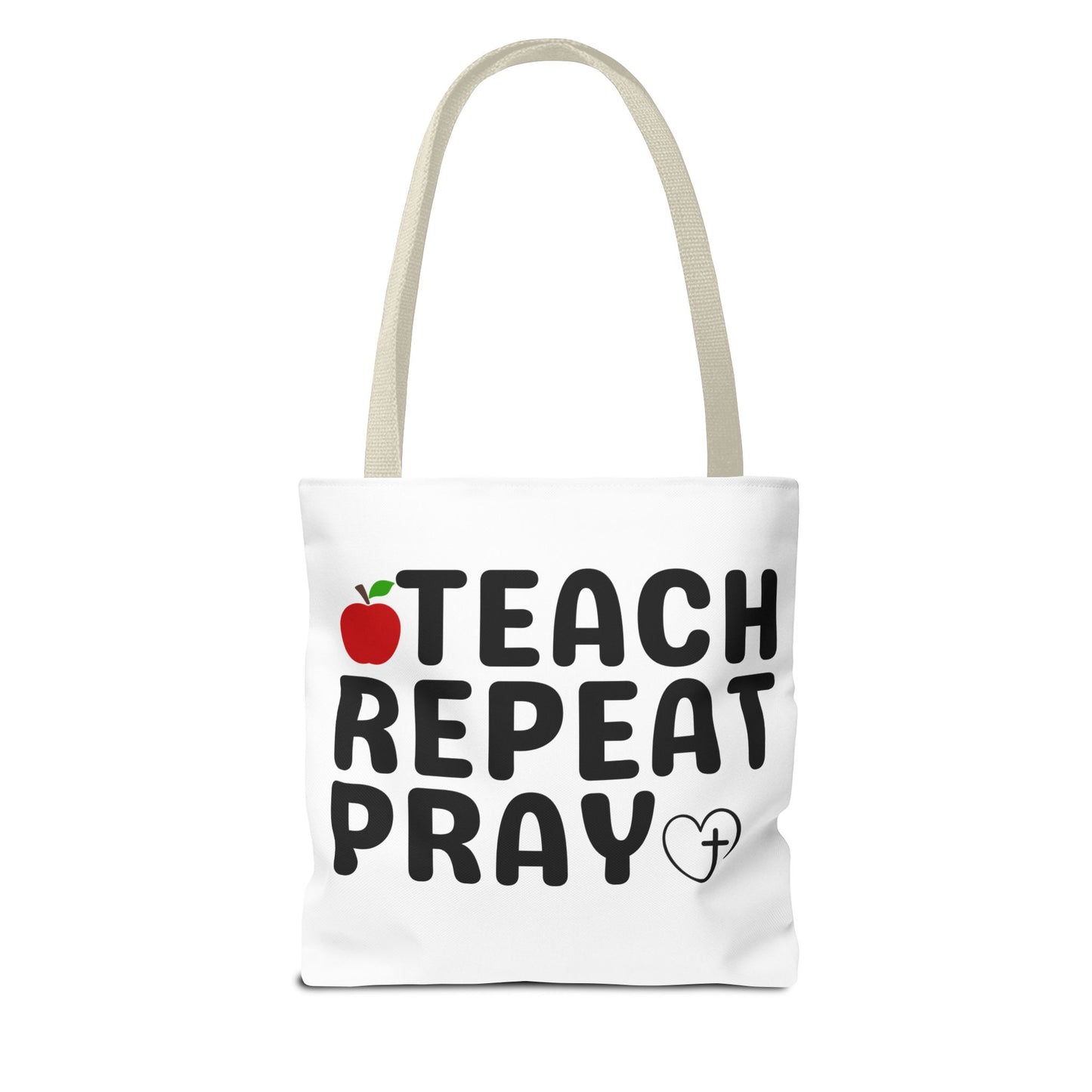 Teach Repeat Pray Tote Bag — Christian Teacher Gift Canvas Grocery Tote