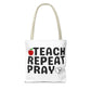 Teach Repeat Pray Tote Bag — Christian Teacher Gift Canvas Grocery Tote