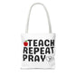 Teach Repeat Pray Tote Bag — Christian Teacher Gift Canvas Grocery Tote
