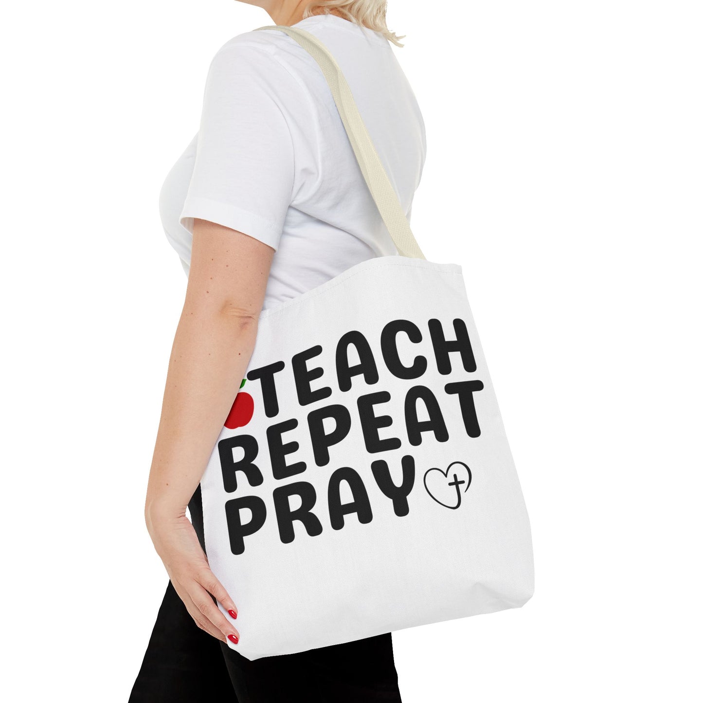 Teach Repeat Pray Tote Bag — Christian Teacher Gift Canvas Grocery Tote