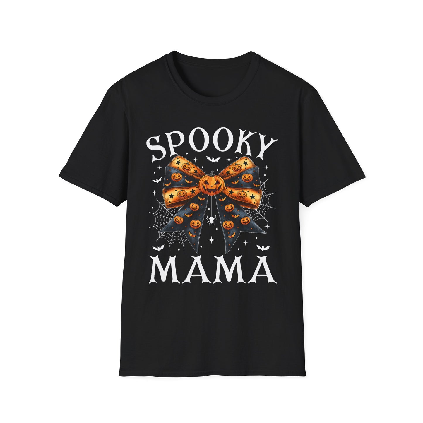 Halloween Bow Motif Unisex Softstyle T-Shirt, Pumpkin Shirt, Fall Clothing, Halloween Costume, Spooky Festive Top