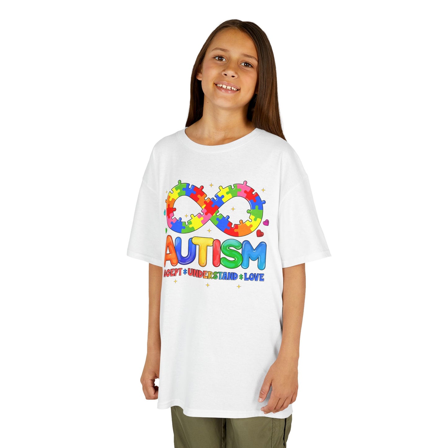 Colorful Autism Awareness Kids Tee, Bright Rainbow Tee, Support, Understand, Love, Gift for Autism Month, Kids Apparel