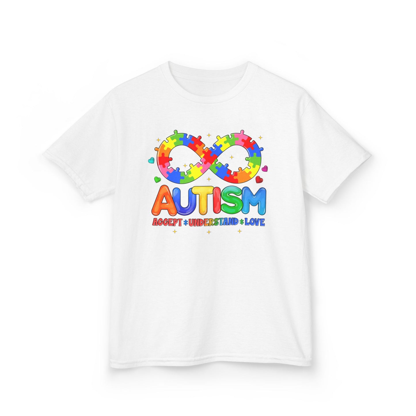 Colorful Autism Awareness Kids Tee, Bright Rainbow Tee, Support, Understand, Love, Gift for Autism Month, Kids Apparel