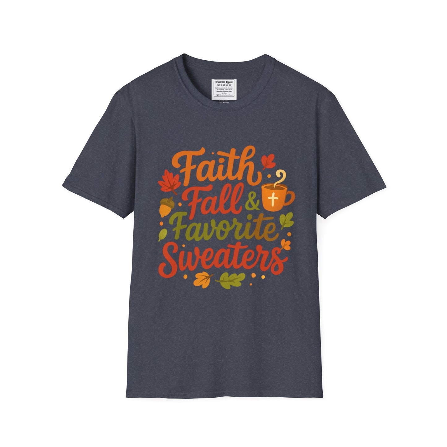 Autumn Faith Tee: Fall Favorite Sweaters, Unisex Softstyle T-Shirt, Thanksgiving Gift, Cozy Casual Wear, Faith-Based Apparel