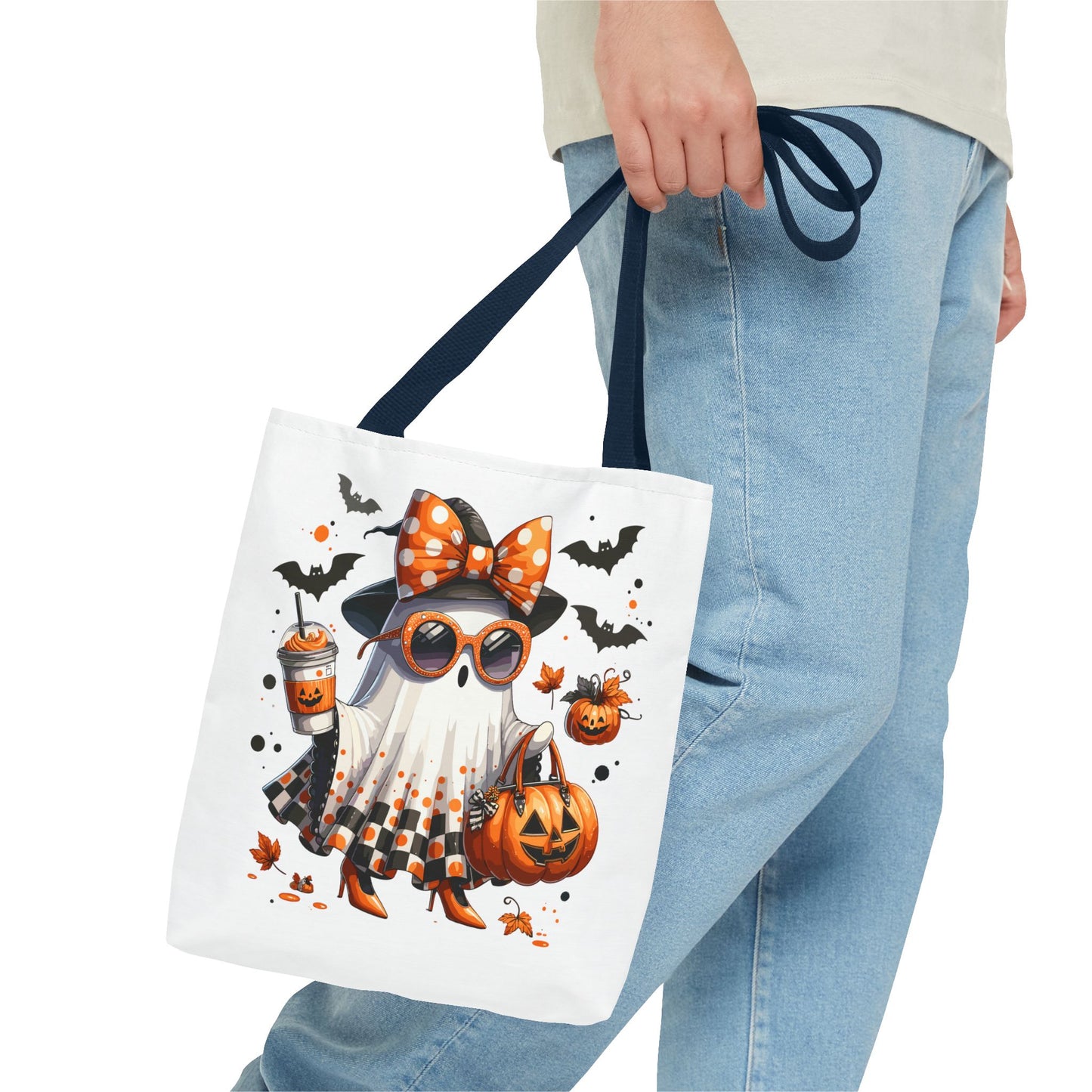 Whimsical Halloween Tote Bag, Spooky Ghost, Trick or Treat, Fall Accessories, Halloween Party Favor, Cute Autumn Decor