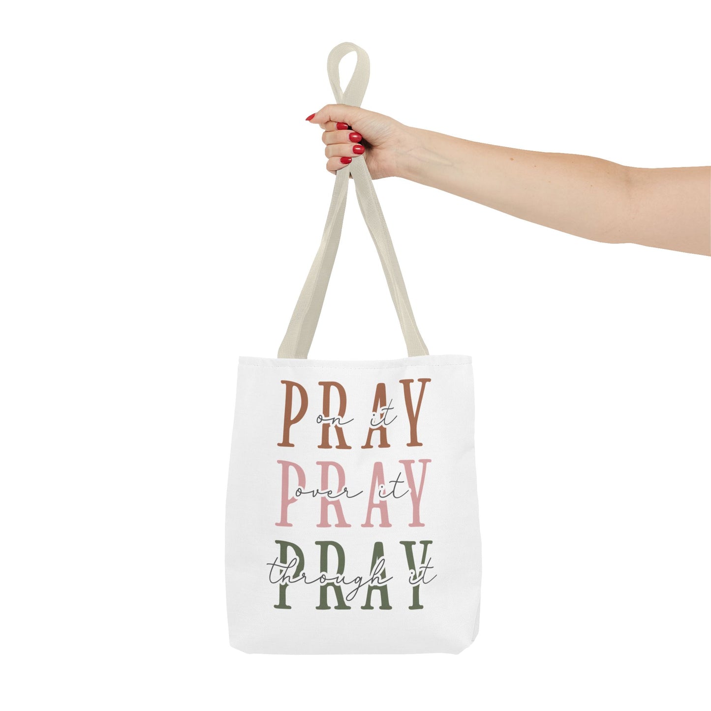 Inspirational Tote Bag - Pray It, Power It, Through It, Motivational, Faith-Based Gift, Everyday Use, Church or Study Bag