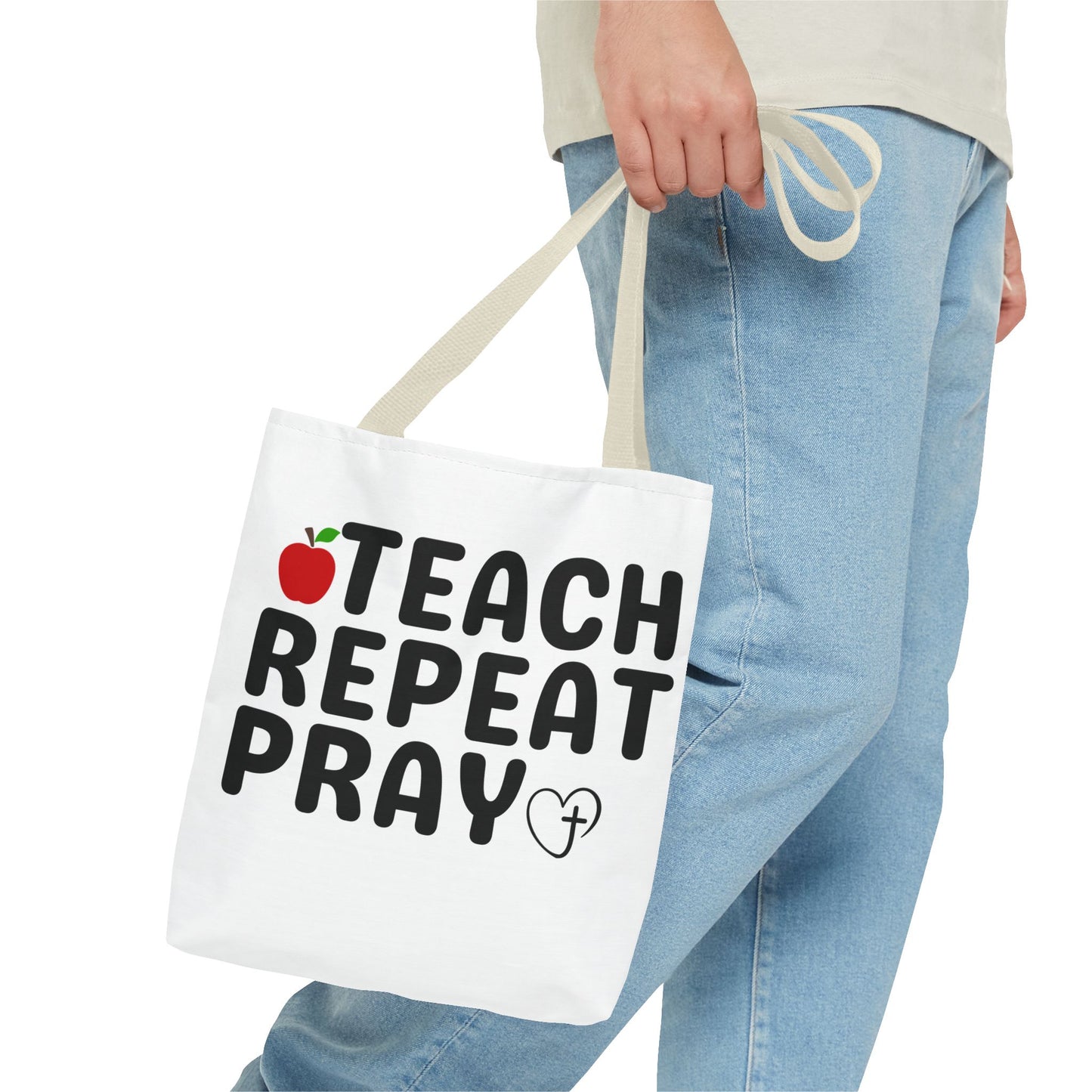 Teach Repeat Pray Tote Bag — Christian Teacher Gift Canvas Grocery Tote